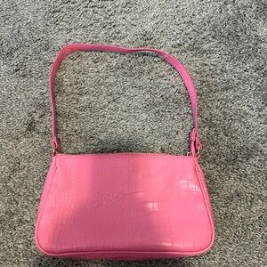 Pink Croc-Embossed Shoulder Bag